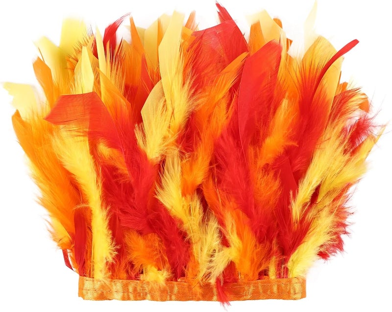 MAOFENG 2 Yards Natural Turkey Feathers Trim Sewing Fringe Fashion Dress Sewing 4-6inch for DIY Handicrafts Costumes Decoration,Red+Orange+Yellow - Image 1